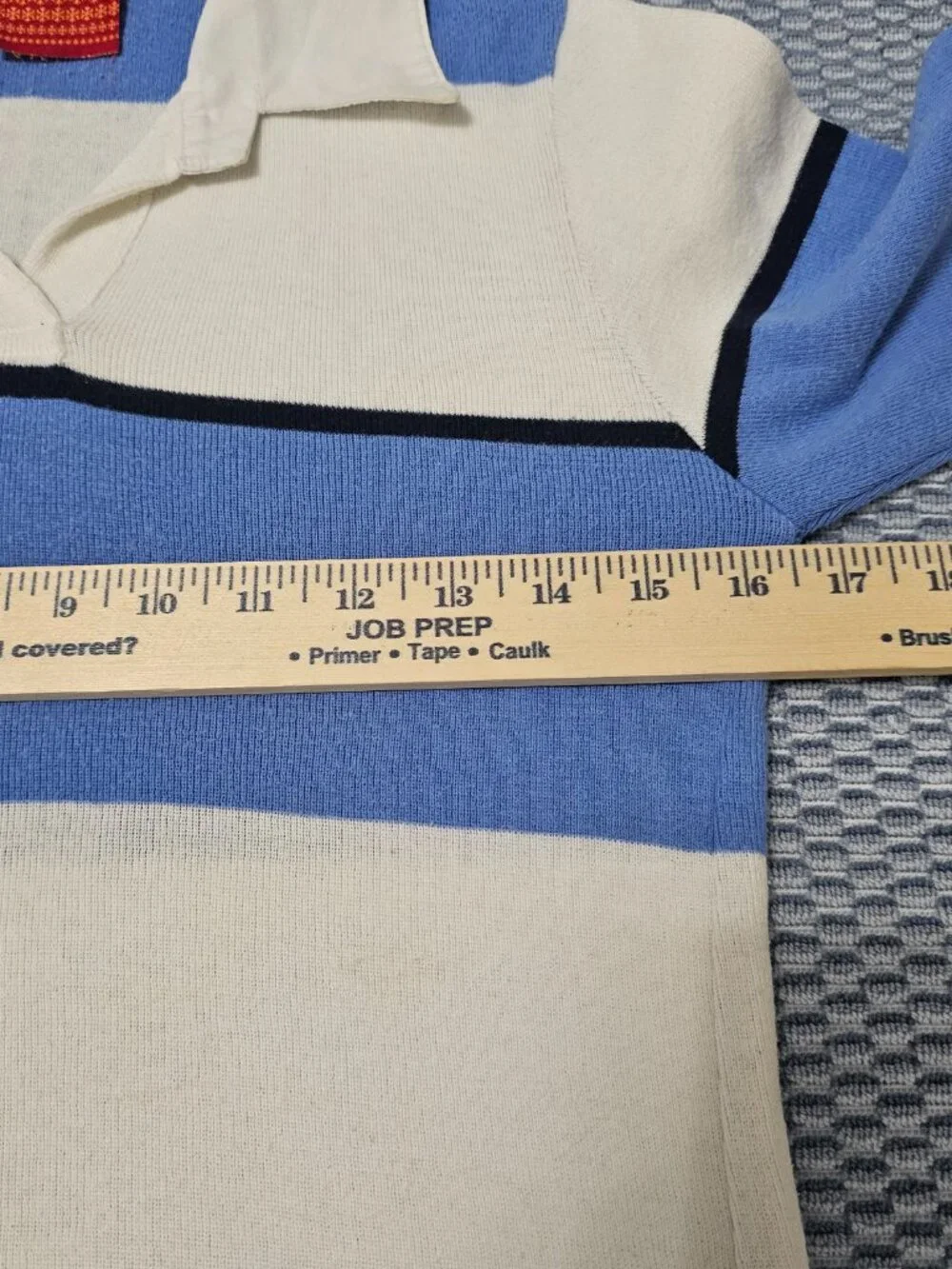 Pink Soda Retro Striped Knit Top Blue White Y2K Preppy Polo Collar 3/4 Sleeve - Picture 5 of 6